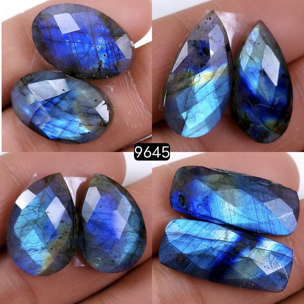 4Pair 112Cts Natural Labradorite Loose Faceted Gemstone Pair For Jewelry Making Lot Flat Back Both Side Polished ]Stone 22x8 17x10mm#9645