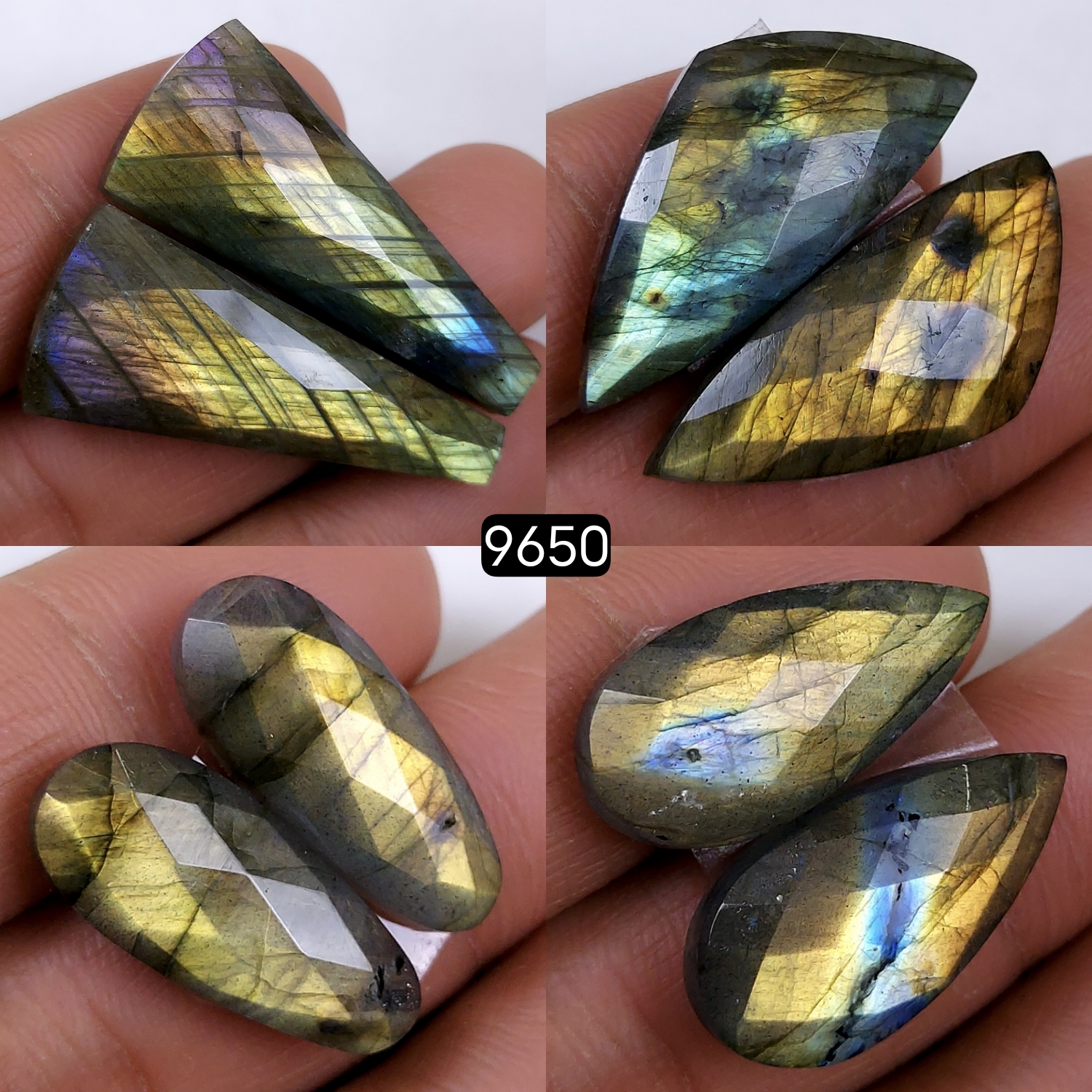 4Pair 148Cts Natural Labradorite Loose Faceted Gemstone Pair For Jewelry Making Lot Flat Back Both Side Polished Stone 32x12 22x10mm9650