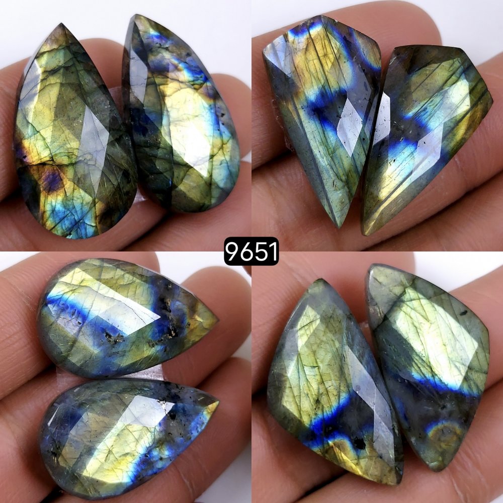 4Pair 211Cts Natural Labradorite Loose Faceted Gemstone Pair For Jewelry Making Lot Flat Back Both Side Polished ]Stone 30x15 27x15mm#9651