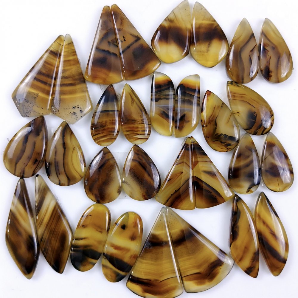 15Pair 400Cts Natural Montana Agate Cabochon Lot Brown Flat Back Gemstone Crystal Wholesale Loose gemstone For Jewelry Making 33x20 18x12mm#9686