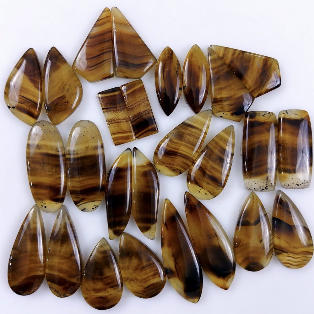 13Pair 358Cts Natural Montana Agate Cabochon Lot Brown Flat Back Gemstone Crystal Wholesale Loose gemstone For Jewelry Making 35x10 17x5mm#9687
