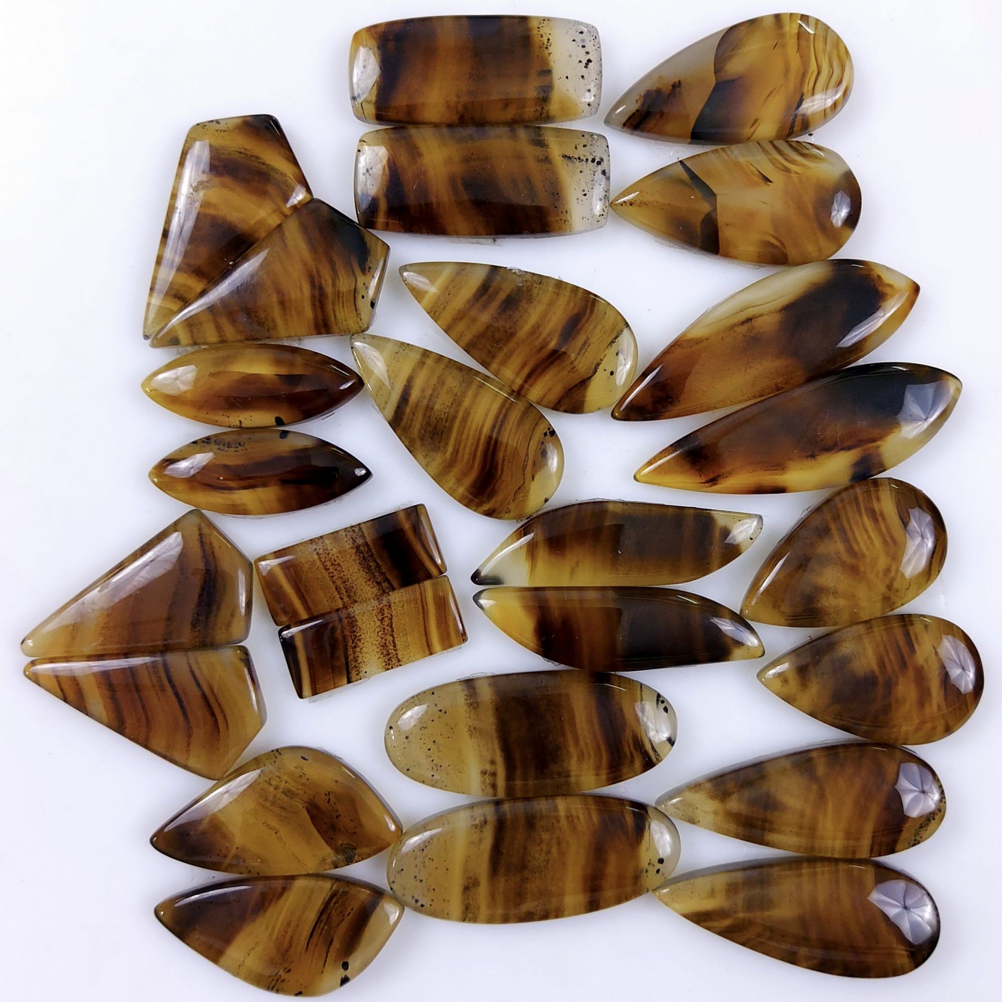 13Pair 358Cts Natural Montana Agate Cabochon Lot Brown Flat Back Gemstone Crystal Wholesale Loose gemstone For Jewelry Making 35x10 17x5mm9687