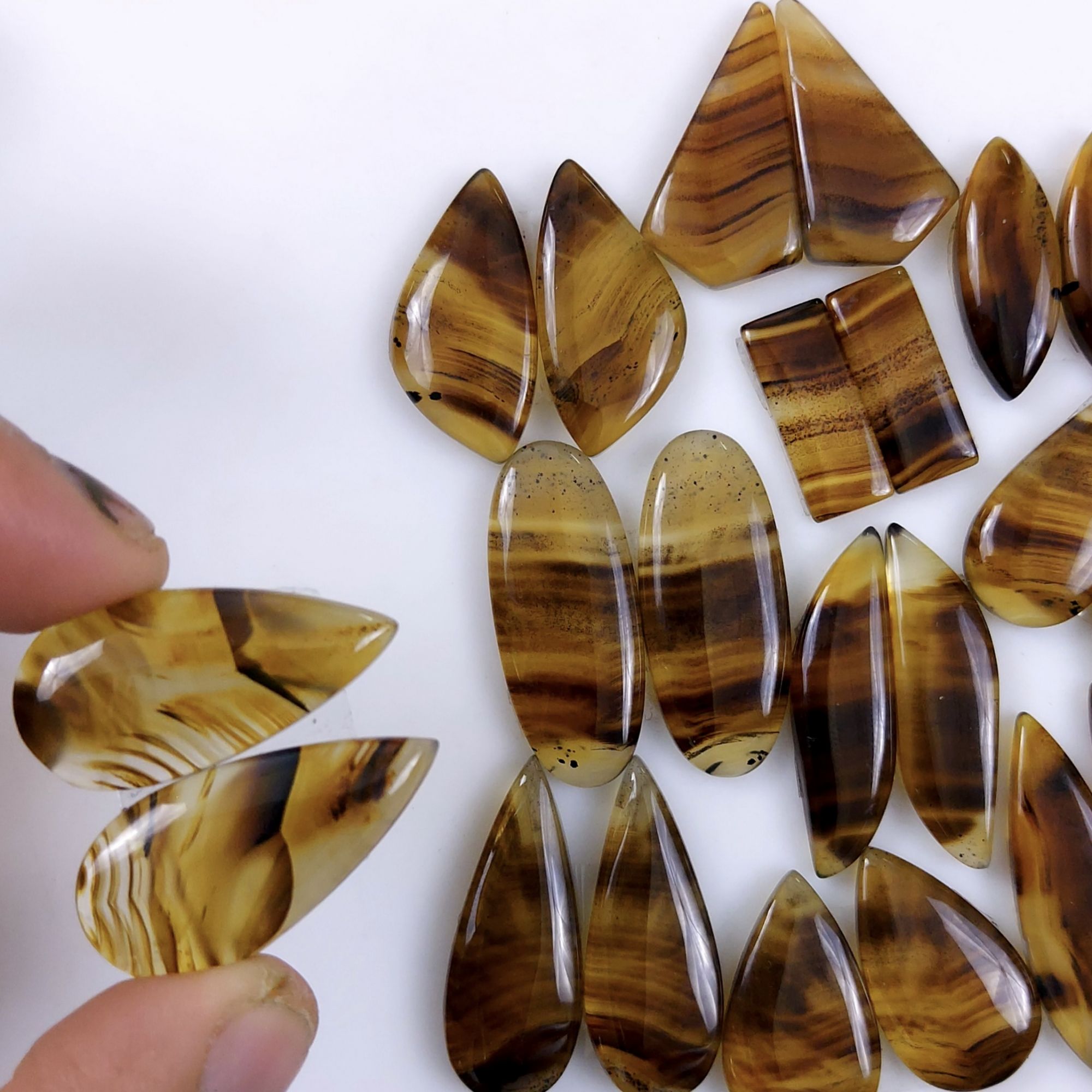 13Pair 358Cts Natural Montana Agate Cabochon Lot Brown Flat Back Gemstone Crystal Wholesale Loose gemstone For Jewelry Making 35x10 17x5mm9687