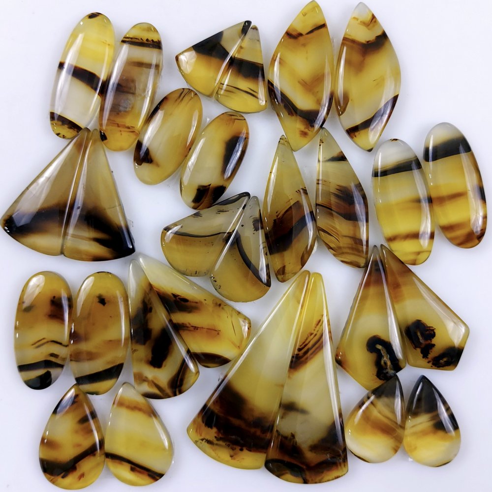 14Pair 409Cts Natural Montana Agate Cabochon Lot Brown Flat Back Gemstone Crystal Wholesale Loose gemstone For Jewelry Making 45x15 17x10mm#9689