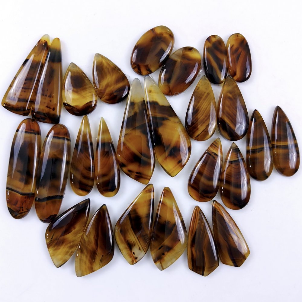 13Pair 382Cts Natural Montana Agate Cabochon Lot Brown Flat Back Gemstone Crystal Wholesale Loose gemstone For Jewelry Making 43x13 17x7mm#9690