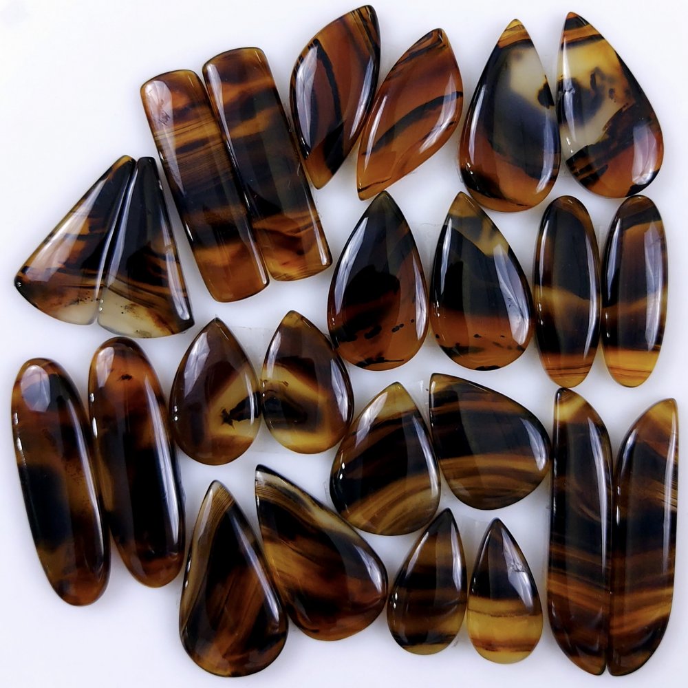 12Pair 320Cts Natural Montana Agate Cabochon Lot Brown Flat Back Gemstone Crystal Wholesale Loose gemstone For Jewelry Making 34x8 18x11mm#9697