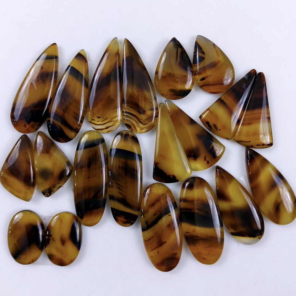 10Pair 313Cts Natural Montana Agate Cabochon Lot Brown Flat Back Gemstone Crystal Wholesale Loose gemstone For Jewelry Making 32x10 17x10mm#9700