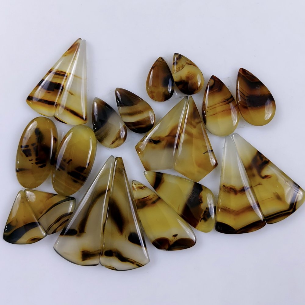 10Pair 239Cts Natural Montana Agate Cabochon Lot Brown Flat Back Gemstone Crystal Wholesale Loose gemstone For Jewelry Making 36x14 12x8mm#9701