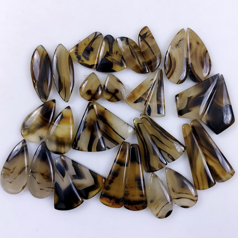 15Pair 315Cts Natural Montana Agate Cabochon Lot Brown Flat Back Gemstone Crystal Wholesale Loose gemstone For Jewelry Making 30x9 12x8mm#9703