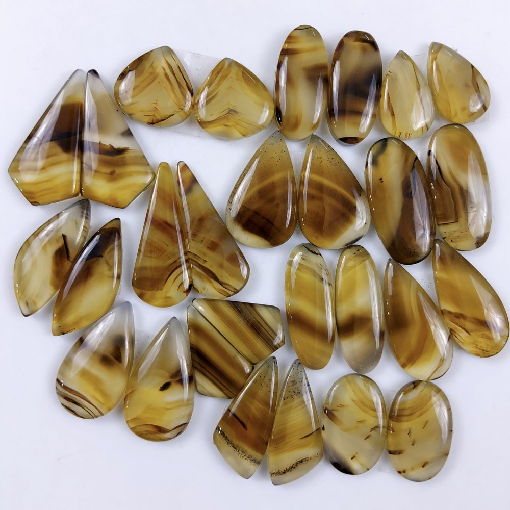 14Pair 368Cts Natural Montana Agate Cabochon Lot Brown Flat Back Gemstone Crystal Wholesale Loose gemstone For Jewelry Making 28x14 15x15mm#9704