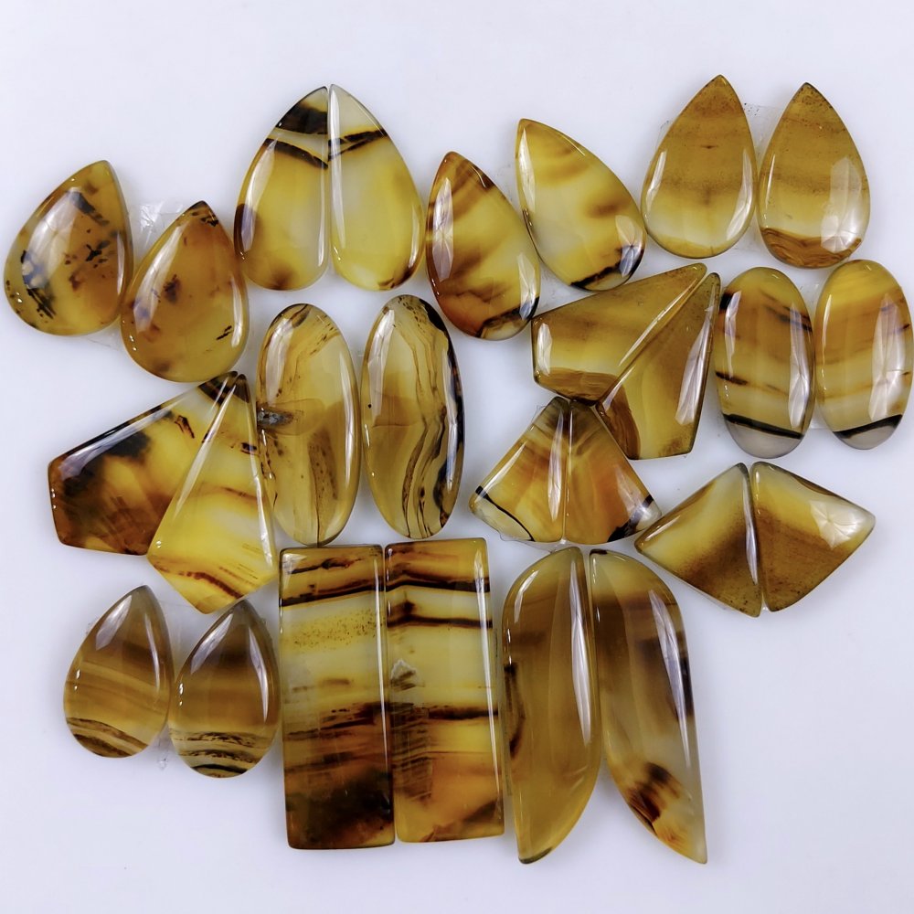 13Pair 333Cts Natural Montana Agate Cabochon Lot Brown Flat Back Gemstone Crystal Wholesale Loose gemstone For Jewelry Making 34x10 37x9mm#9705
