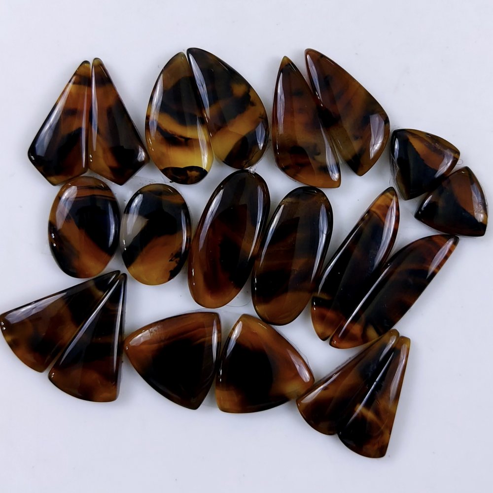10Pair 199Cts Natural Montana Agate Cabochon Lot Brown Flat Back Gemstone Crystal Wholesale Loose gemstone For Jewelry Making 24x10 10x10mm#9706