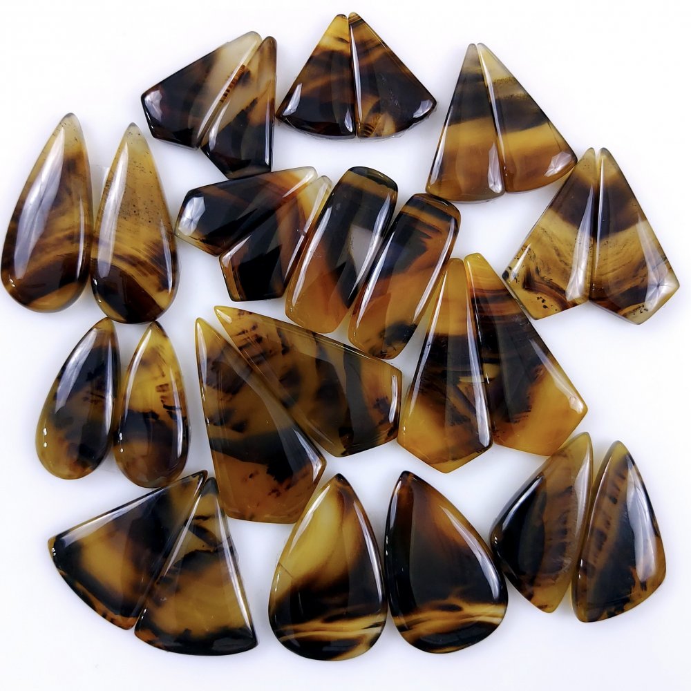13Pair 410Cts Natural Montana Agate Cabochon Lot Brown Flat Back Gemstone Crystal Wholesale Loose gemstone For Jewelry Making 36x16 18x11mm#9707