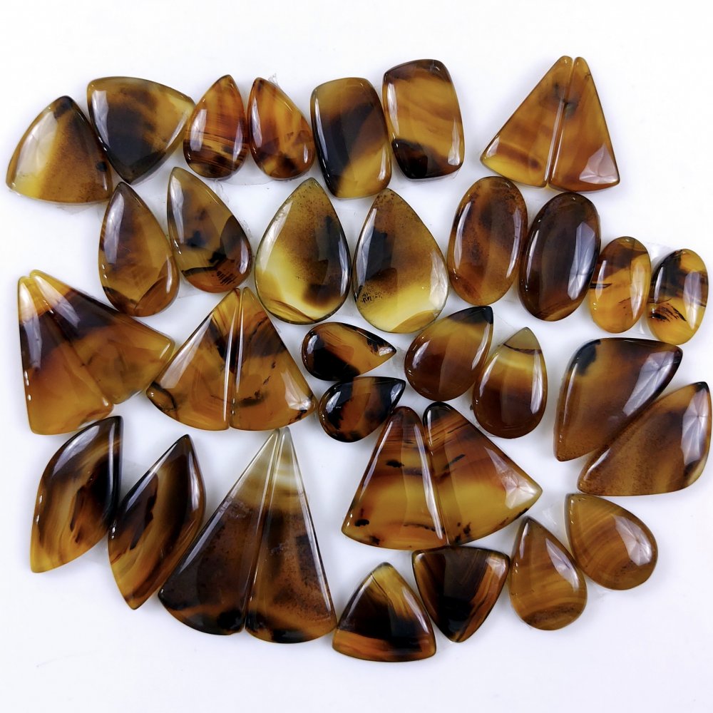 18Pair 418Cts Natural Montana Agate Cabochon Lot Brown Flat Back Gemstone Crystal Wholesale Loose gemstone For Jewelry Making 34x13 13x8mm#9708
