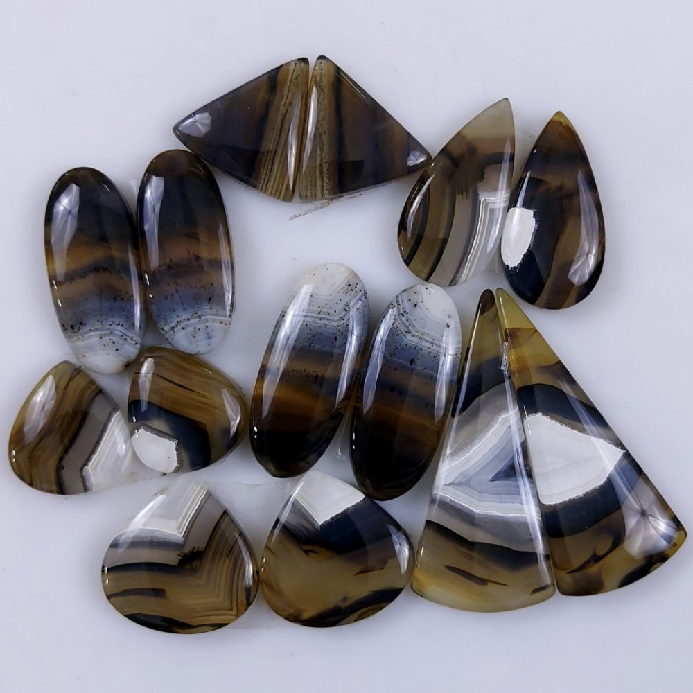 7Pair 191Cts Natural Montana Agate Cabochon Loose Handmade Gemstone Pair For Jewelry Making Earrings Drop Dangles Lot 37x15 14x12mm#9709