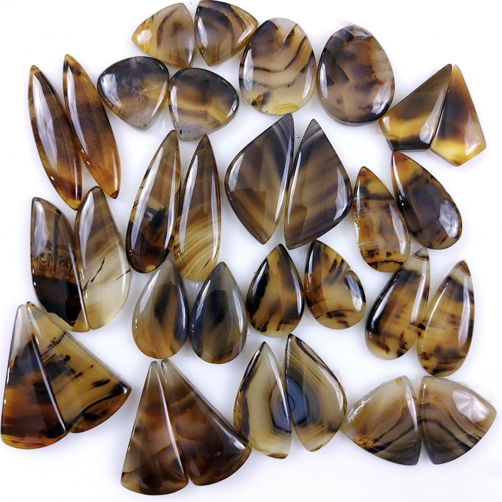 16Pair 426Cts Natural Montana Agate Cabochon Loose Handmade Gemstone Pair For Jewelry Making Earrings Drop Dangles Lot 31x13 12x12mm#9715