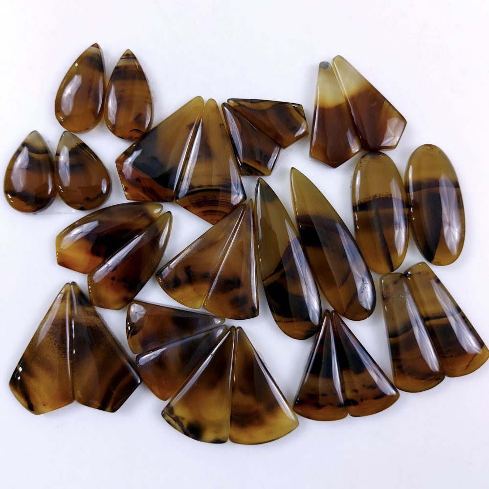 14Pair 368Cts Designer Natural Montana Agate Wholesale Loose Cabochon Pair Lot For Wire Wrap Handmade Jewelry Earrings 38x10 18x8mm#9720