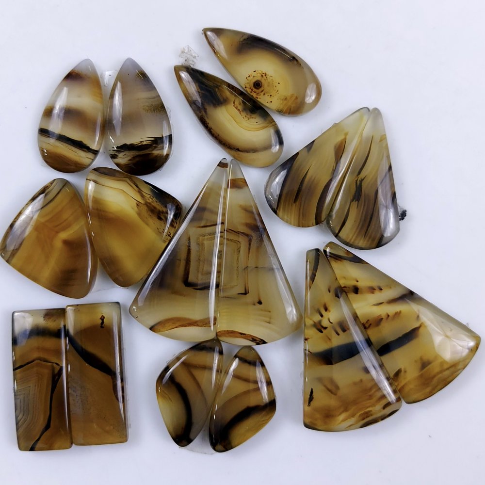 8Pair 198Cts Designer Natural Montana Agate Wholesale Loose Cabochon Pair Lot For Wire Wrap Handmade Jewelry Earrings 31x13 17x9mm#9726