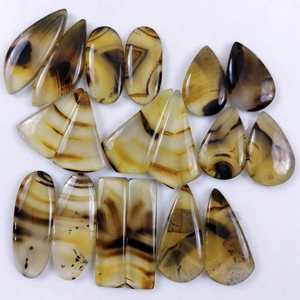 9Pair 290Cts Designer Natural Montana Agate Wholesale Loose Cabochon Pair Lot For Wire Wrap Handmade Jewelry Earrings 30x15 20x12mm#9734