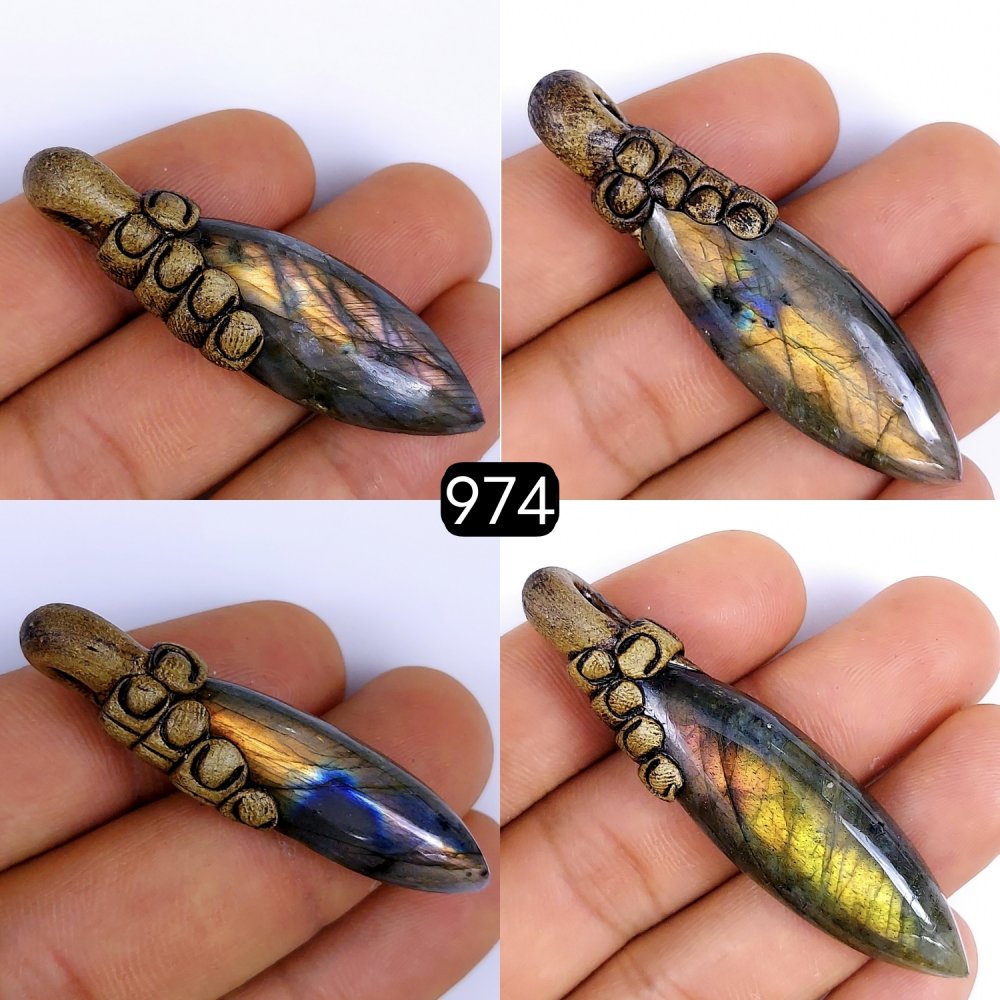 4 Pcs 187Cts Natural Labradorite Marquise clay Pendant Gemstone Lot 60x40mm#974