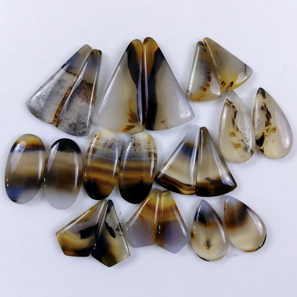 10Pair 200Cts Designer Natural Montana Agate Wholesale Loose Cabochon Pair Lot For Wire Wrap Handmade Jewelry Earrings 28x15 18x9mm#9740