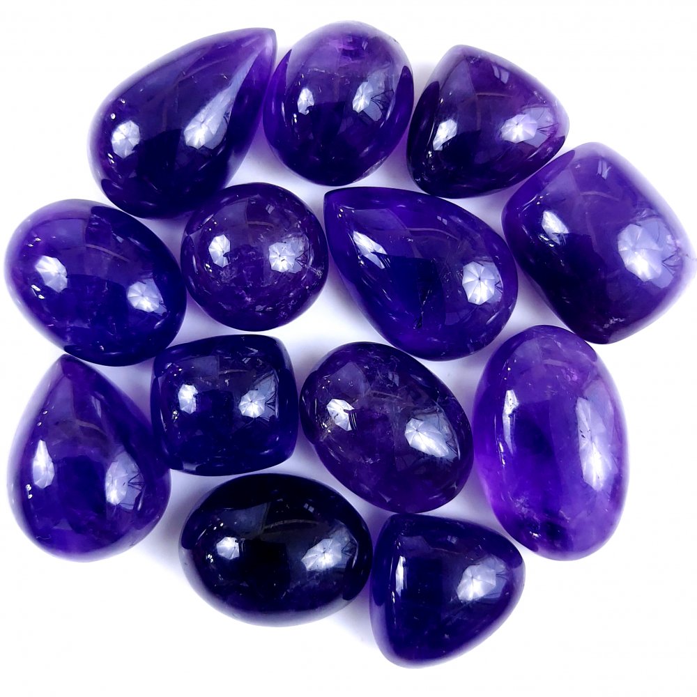 13Pcs 365Cts Natural African Amethyst Cabochon Purple Crystal Wire Wrapped Pendant Loose Gemstone Jewelry For Gift 26x18 16x16mm #9751