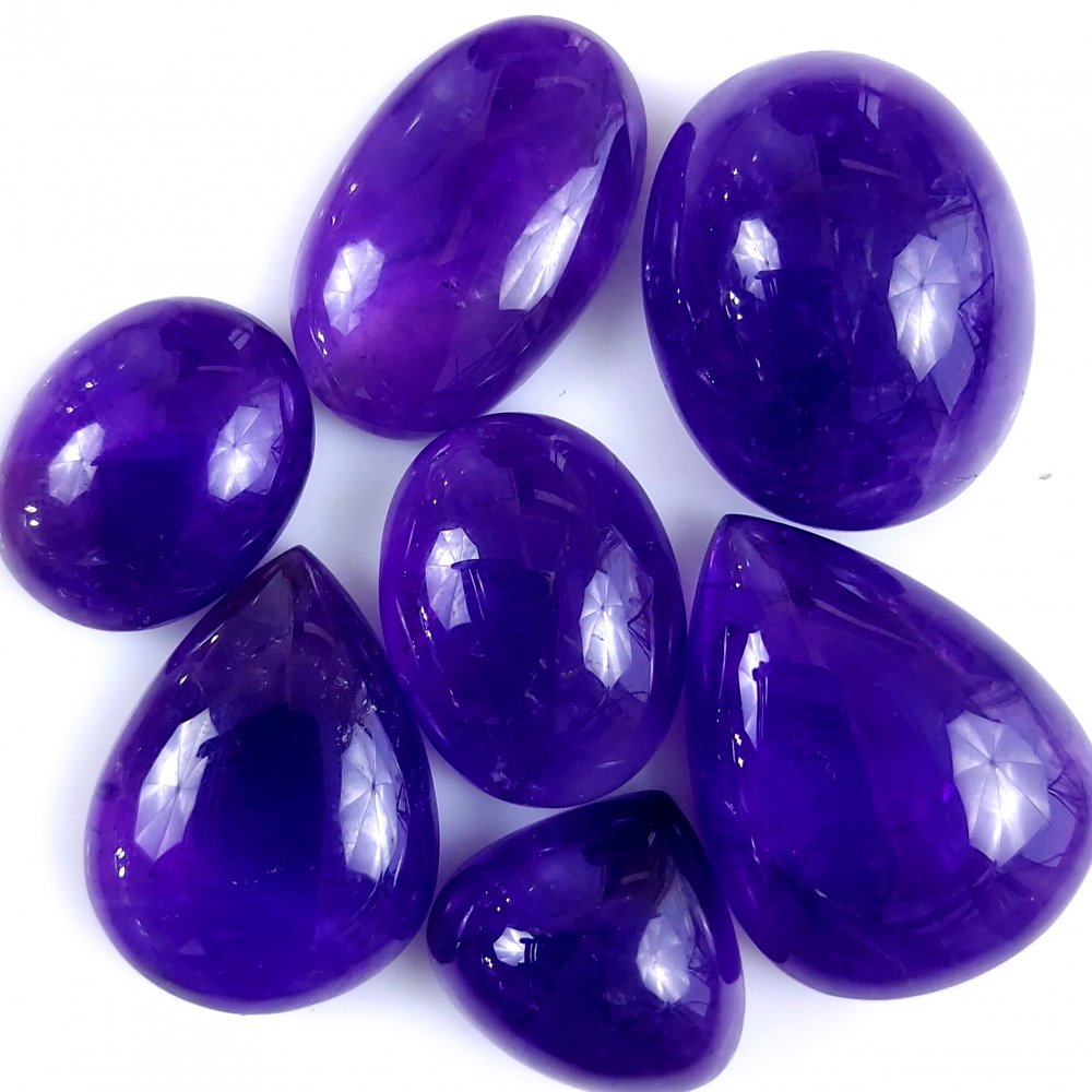7Pcs 292Cts Natural African Amethyst Cabochon Purple Crystal Wire Wrapped Pendant Loose Gemstone Jewelry For Gift 32x24 20x20mm #9756