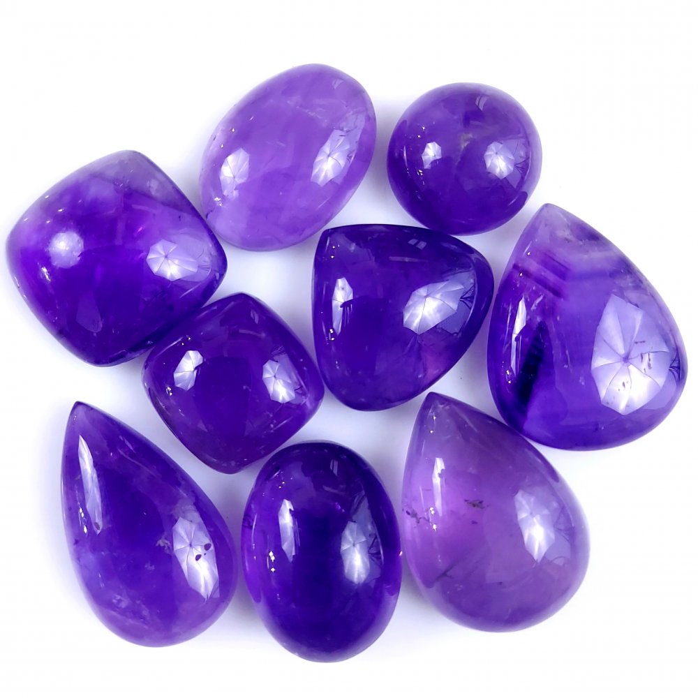 9Pcs 321Cts Natural African Amethyst Cabochon Purple Crystal Wire Wrapped Pendant Loose Gemstone Jewelry For Gift 30x20 18x18mm #9760