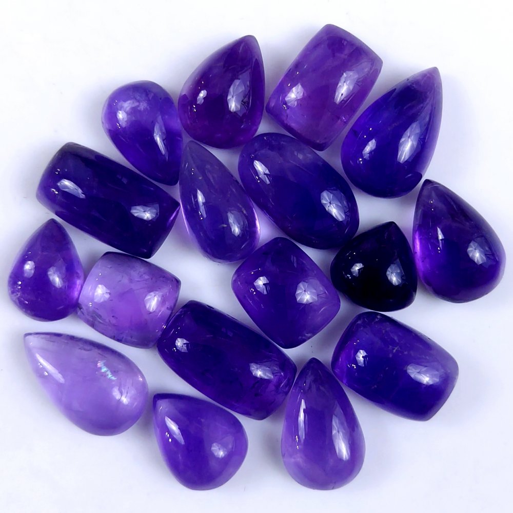 17Pcs 98Cts Natural African Amethyst Cabochon Purple Crystal Wire Wrapped Pendant Loose Gemstone Jewelry For Gift 15x9 10x10mm #9765