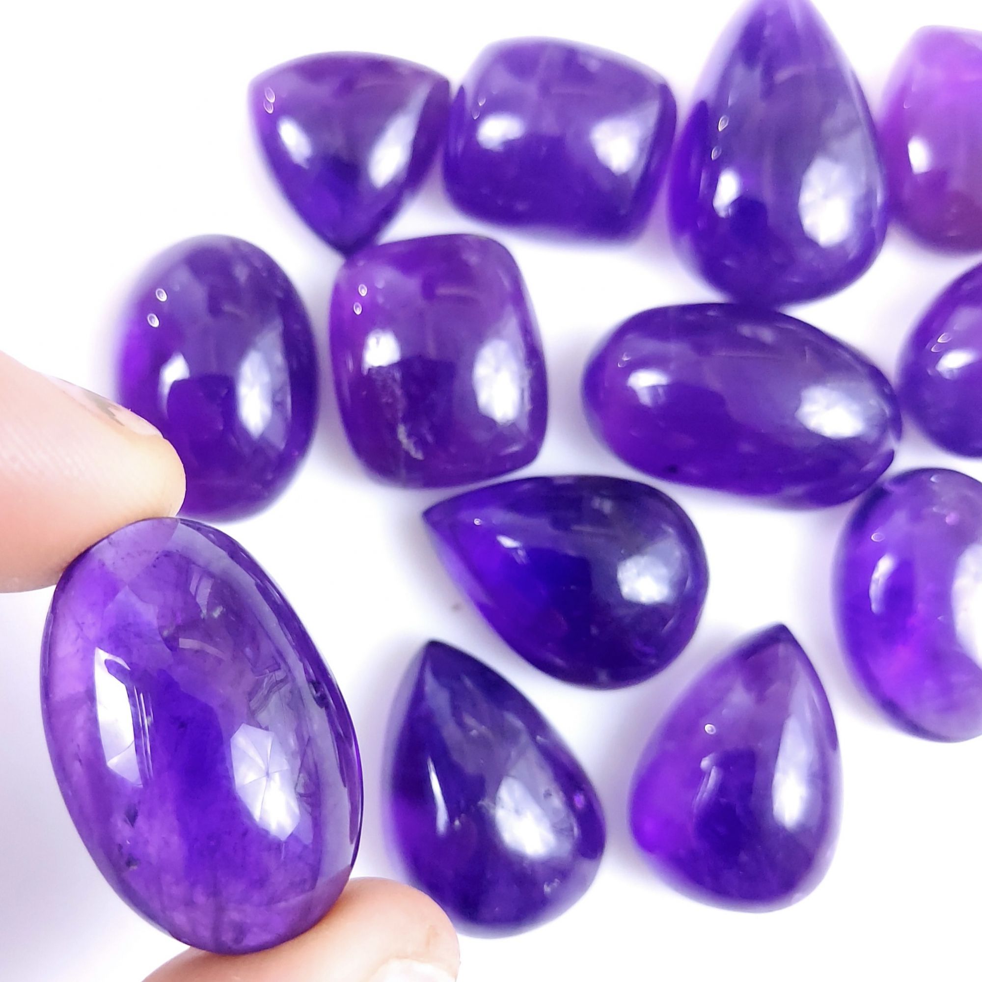13Pcs 378Cts Natural African Amethyst Cabochon Purple Crystal Wire Wrapped Pendant Loose Gemstone Jewelry For Gift 26x16 16x16mm 9768