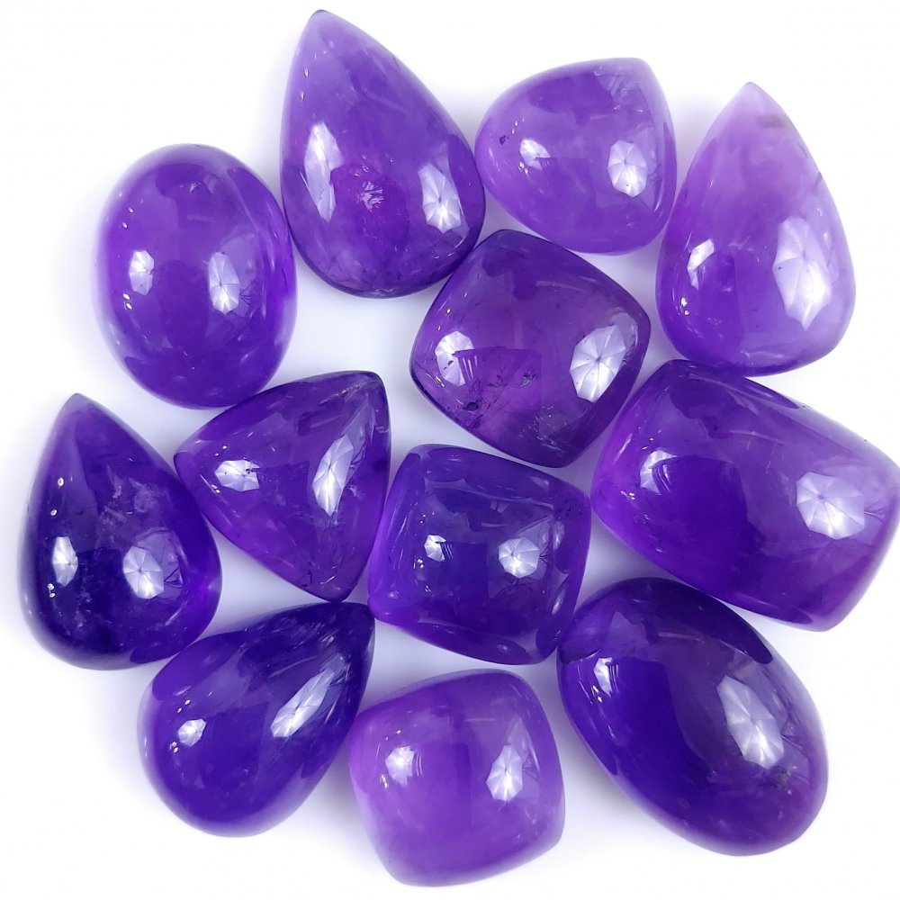12Pcs 313Cts Natural African Amethyst Cabochon Purple Crystal Wire Wrapped Pendant Loose Gemstone Jewelry For Gift 24x18 14x14mm #9772