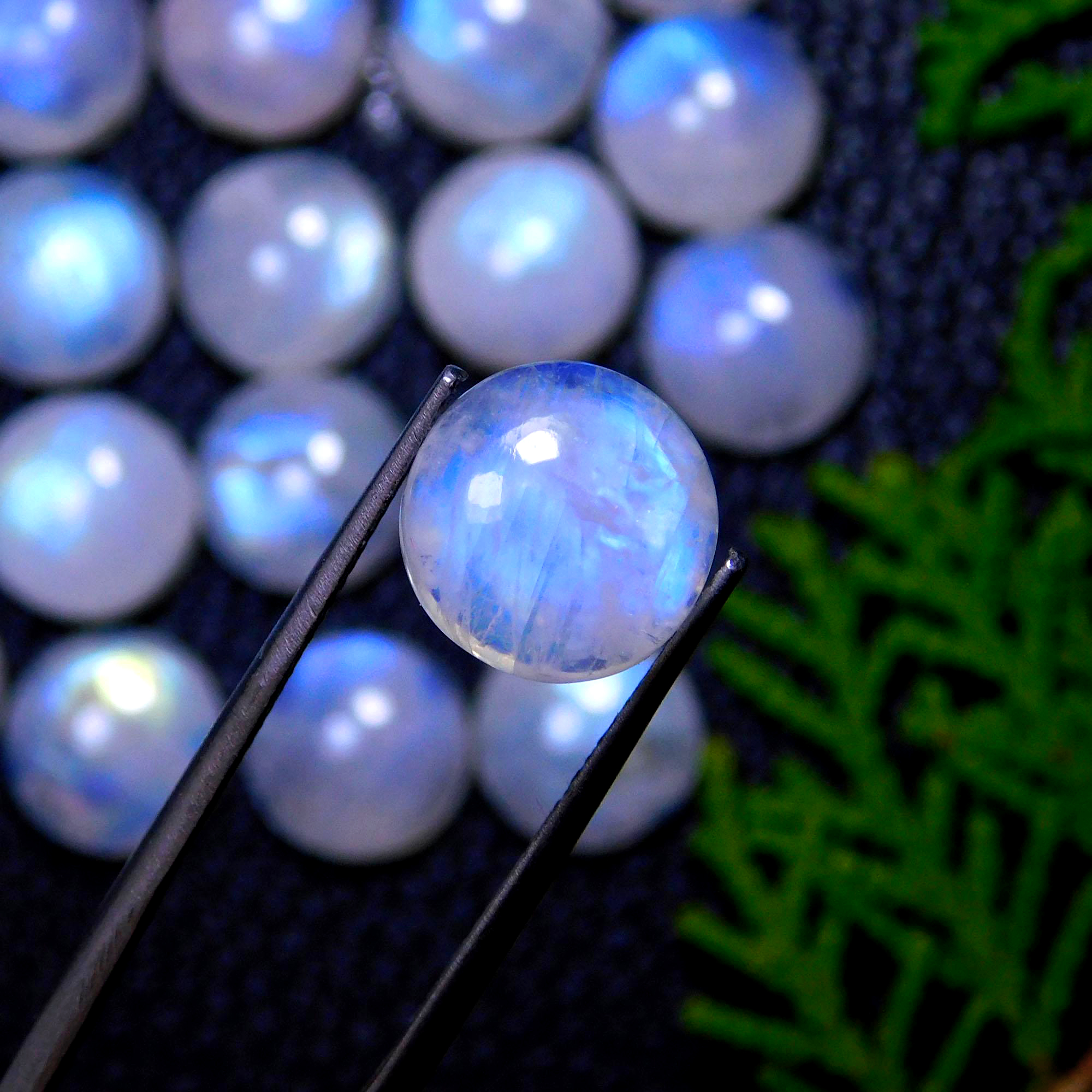 31Pcs 160Cts Natural Rainbow Moonstone Round Shape Blue Fire Cabochon Lot Loose Gemstone Jewelry Moonstone Ring For Gift 11x11mm #9783