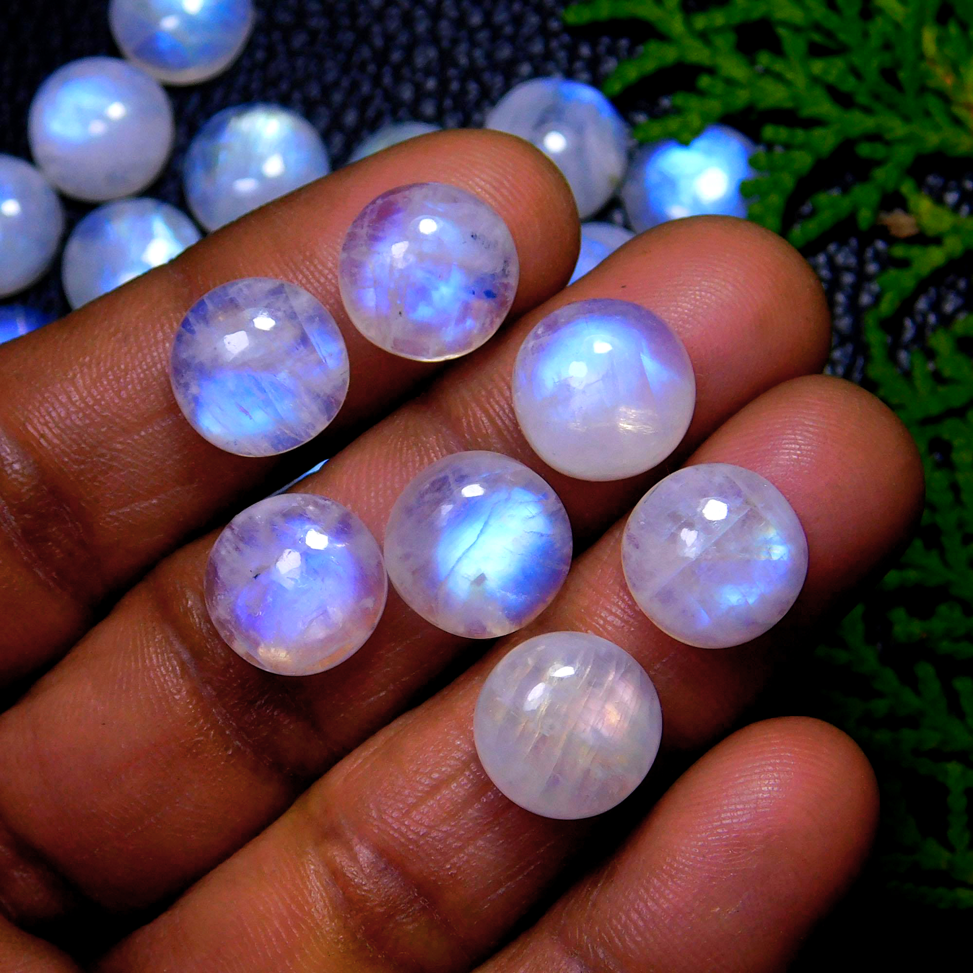 31Pcs 160Cts Natural Rainbow Moonstone Round Shape Blue Fire Cabochon Lot Loose Gemstone Jewelry Moonstone Ring For Gift 11x11mm #9783