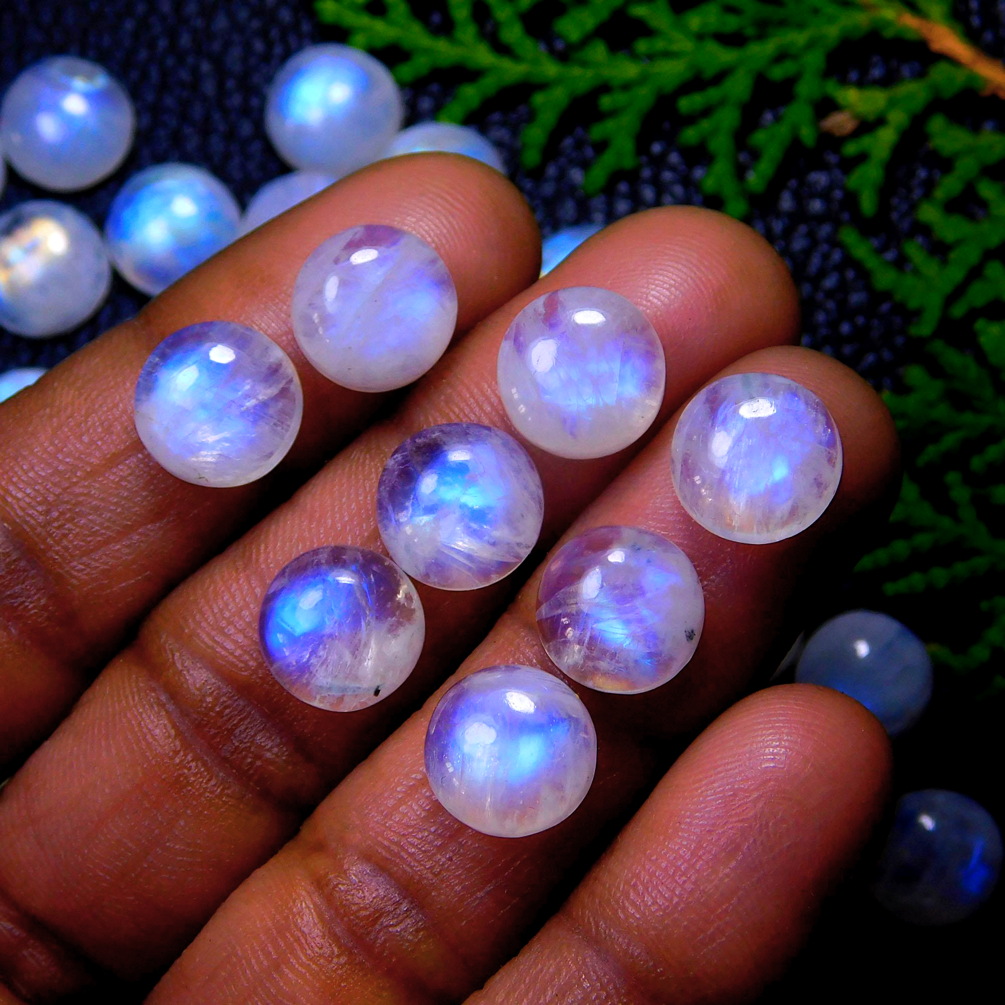 41Pcs 173Cts Natural Rainbow Moonstone Round Shape Blue Fire Cabochon Lot Loose Gemstone Jewelry Moonstone Ring For Gift 10x10mm #9786