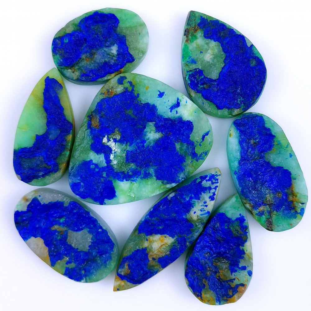 8 Pcs 245Cts Natural Blue Azurite Druzy Gemstone Unpolished Lot 38x32 24x18mm#979