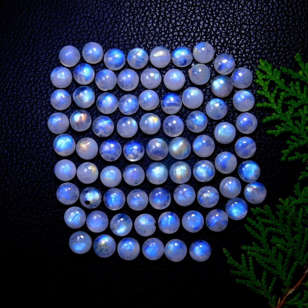75Pcs 181Cts Natural Rainbow Moonstone Round Shape Blue Fire Cabochon Lot Loose Gemstone Jewelry Moonstone Ring For Gift 8x8mm #9790