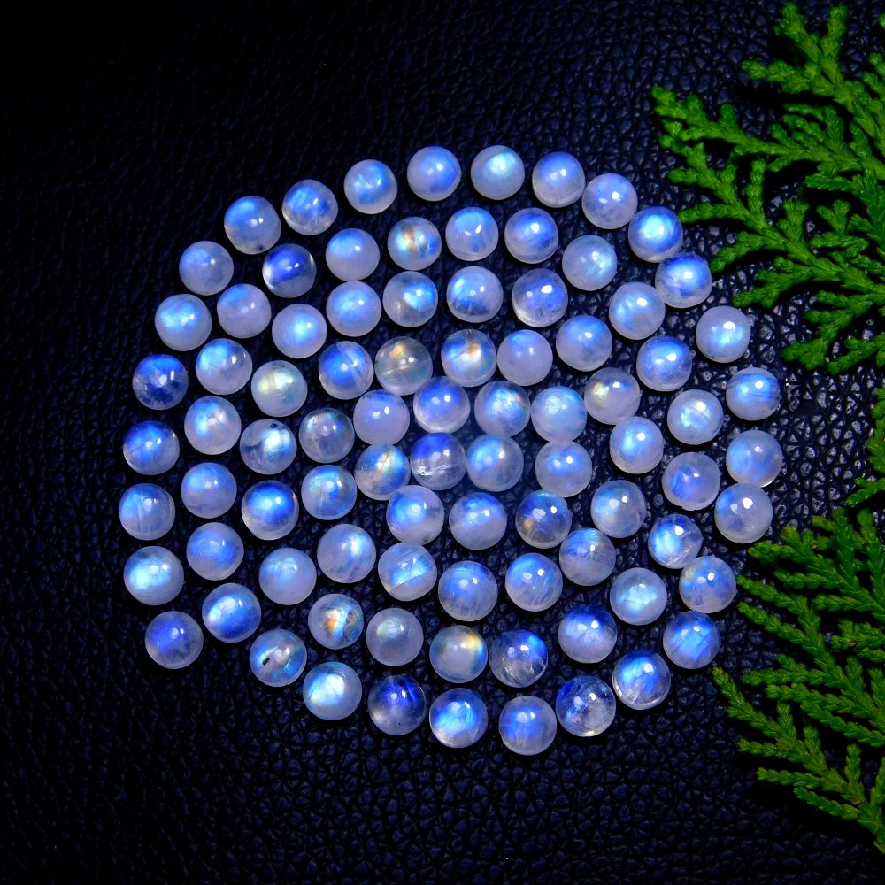 87Pcs 105Cts Natural Rainbow Moonstone Round Shape Blue Fire Cabochon Lot Loose Gemstone Jewelry Moonstone Ring For Gift 6x6mm #9798