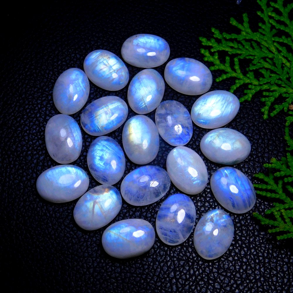 20Pcs 232Cts Natural Rainbow Moonstone Oval Shape Blue Fire Cabochon Lot Loose Gemstone Jewelry Crystal For Birthday Gift 18X13mm #9809