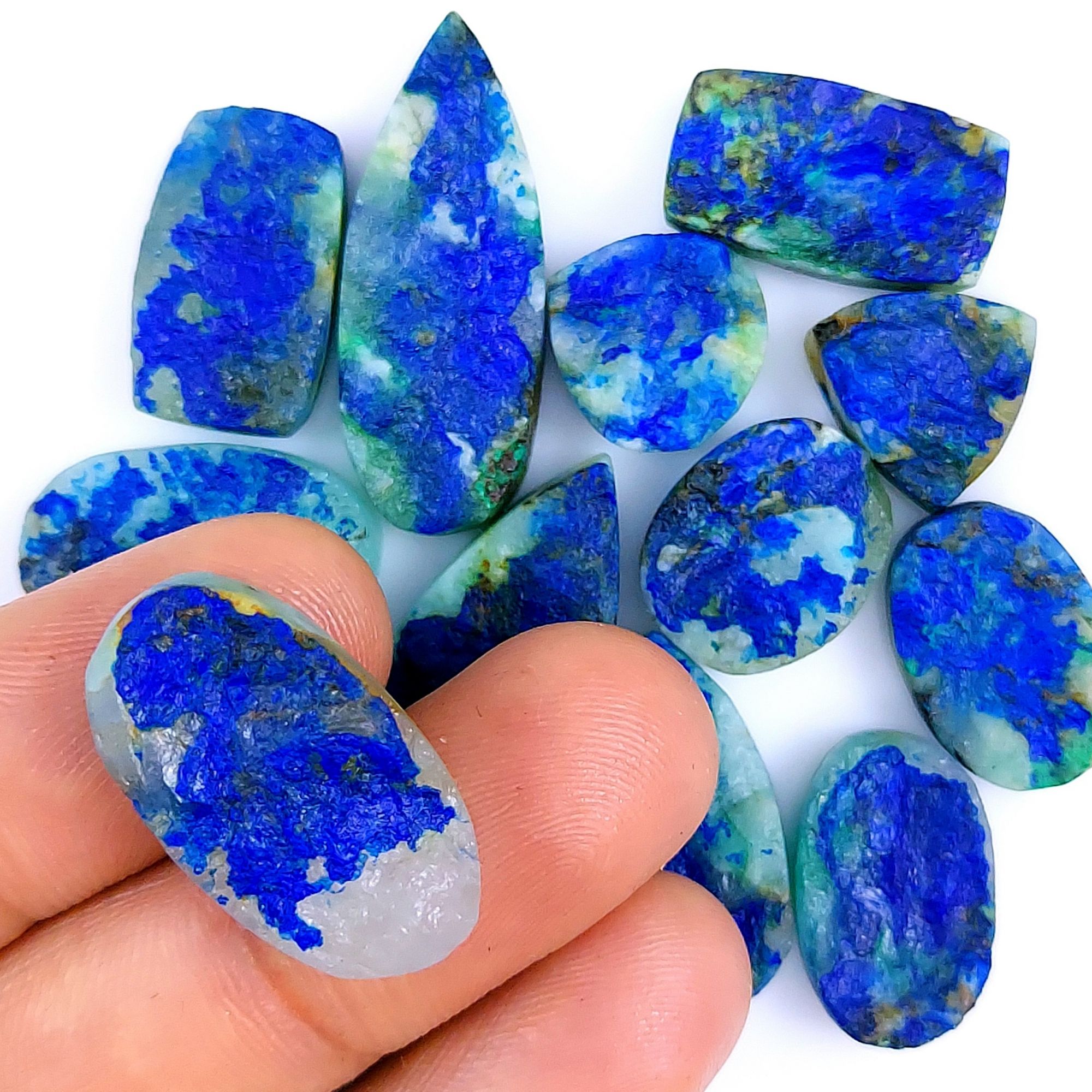 12 Pcs 204Cts Natural Blue Azurite Druzy Gemstone Unpolished Lot 25x15 15x15mm#981