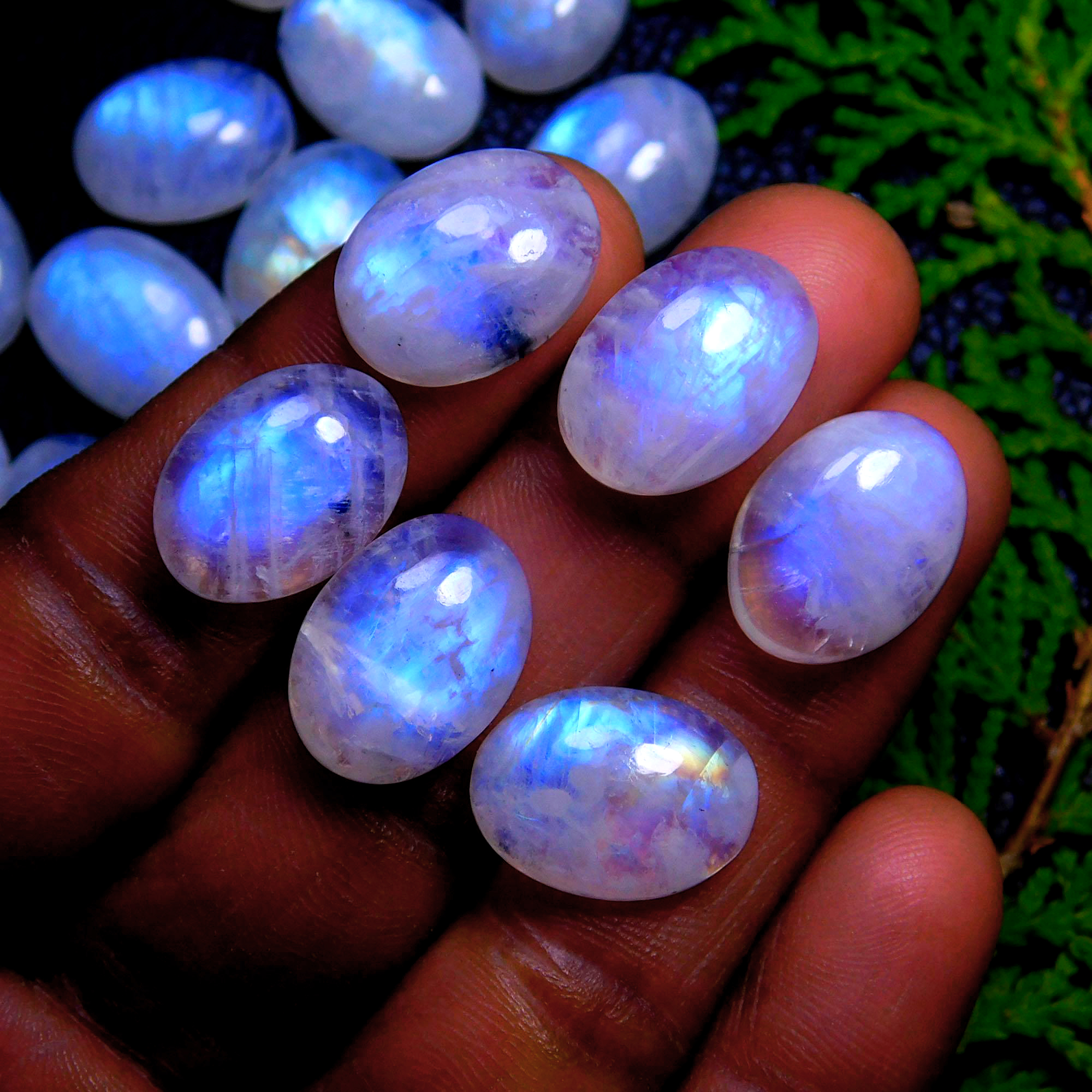 25Pcs 240Cts Natural Rainbow Moonstone Oval Shape Blue Fire Cabochon Lot Loose Gemstone Jewelry Crystal For Birthday Gift 16X12mm #9811
