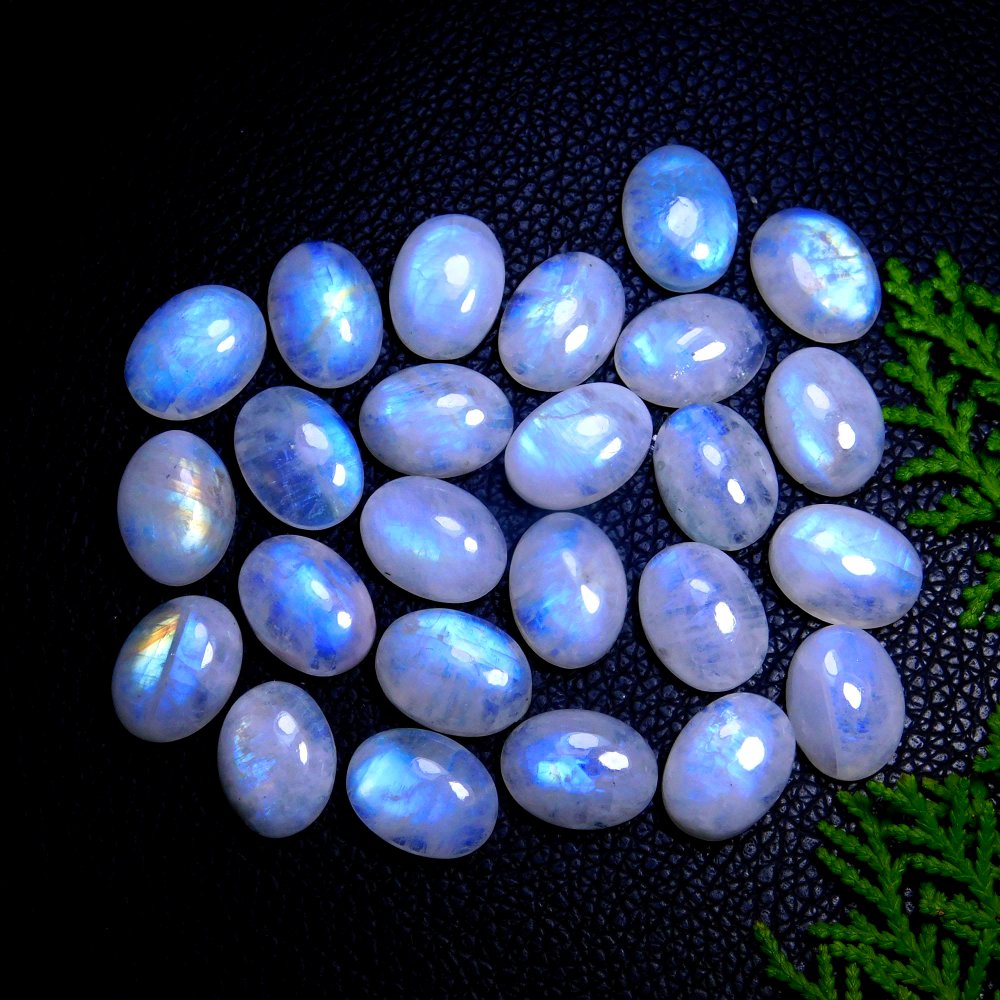 25Pcs 224Cts Natural Rainbow Moonstone Oval Shape Blue Fire Cabochon Lot Loose Gemstone Jewelry Crystal For Birthday Gift 16X12mm #9813