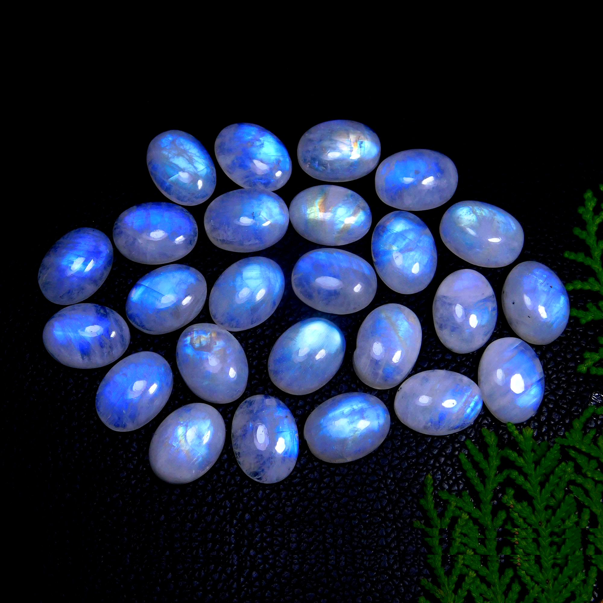25Pcs 227Cts Natural Rainbow Moonstone Oval Shape Blue Fire Cabochon Lot Loose Gemstone Jewelry Crystal For Birthday Gift 16X12mm #9814