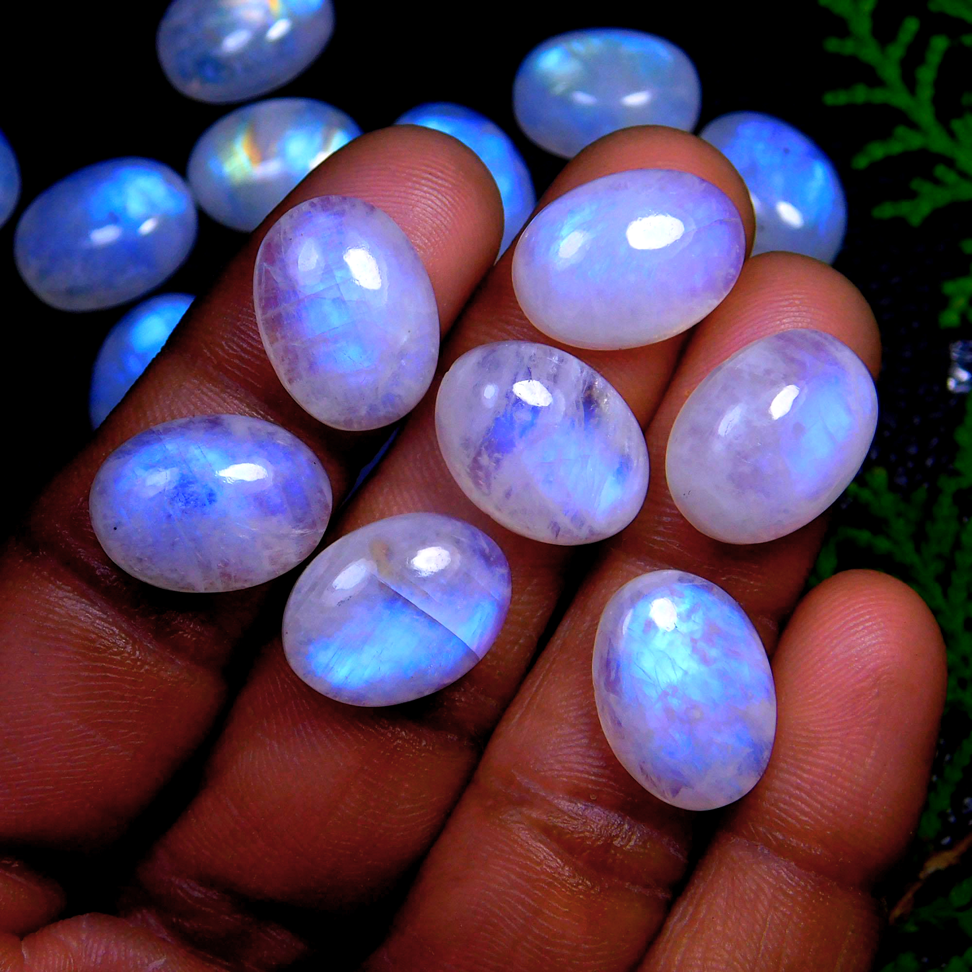 25Pcs 227Cts Natural Rainbow Moonstone Oval Shape Blue Fire Cabochon Lot Loose Gemstone Jewelry Crystal For Birthday Gift 16X12mm #9814