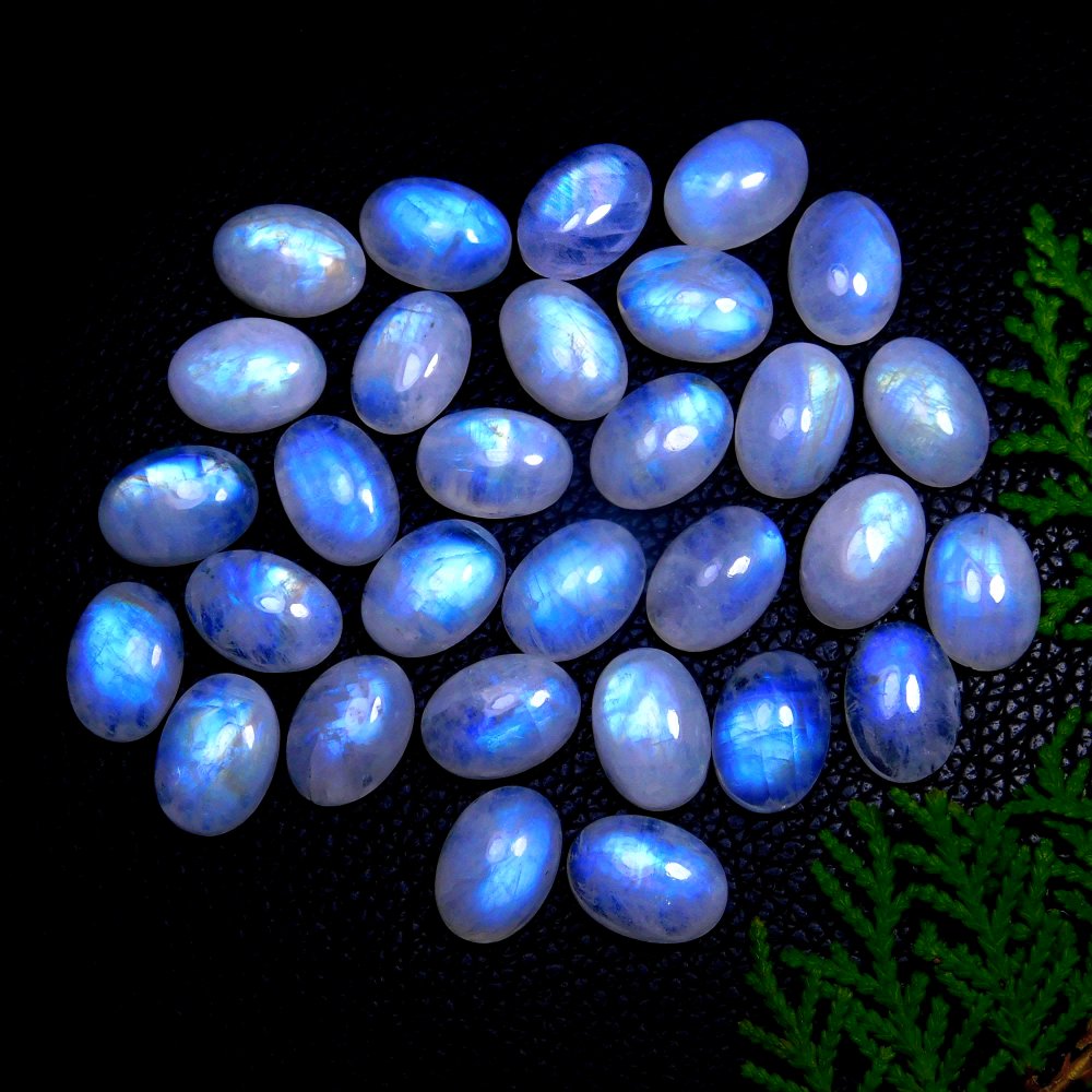 30Pcs 196Cts Natural Rainbow Moonstone Oval Shape Blue Fire Cabochon Lot Loose Gemstone Jewelry Crystal For Birthday Gift 14X10mm #9816