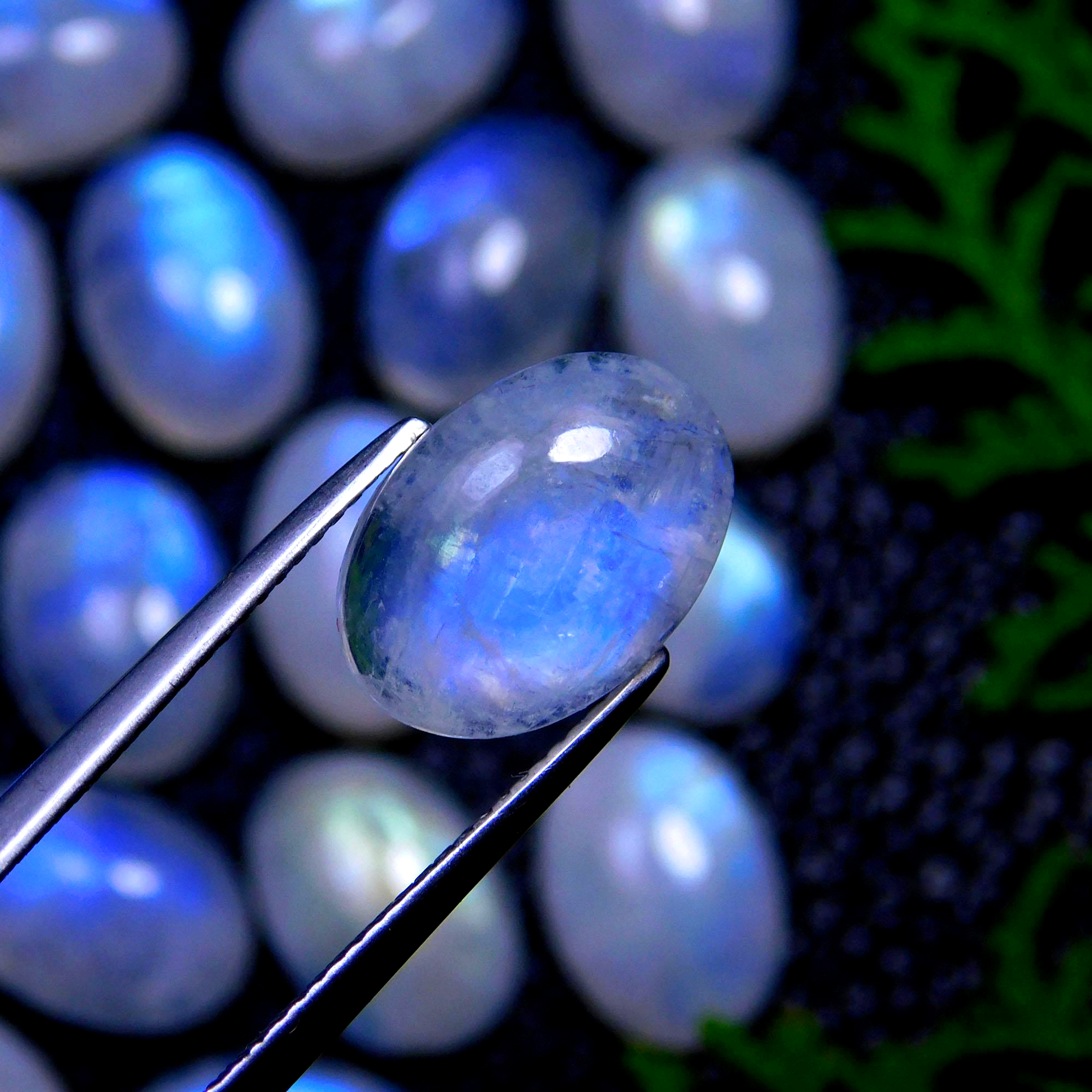 30Pcs 183Cts Natural Rainbow Moonstone Oval Shape Blue Fire Cabochon Lot Loose Gemstone Jewelry Crystal For Birthday Gift 14X10mm #9817