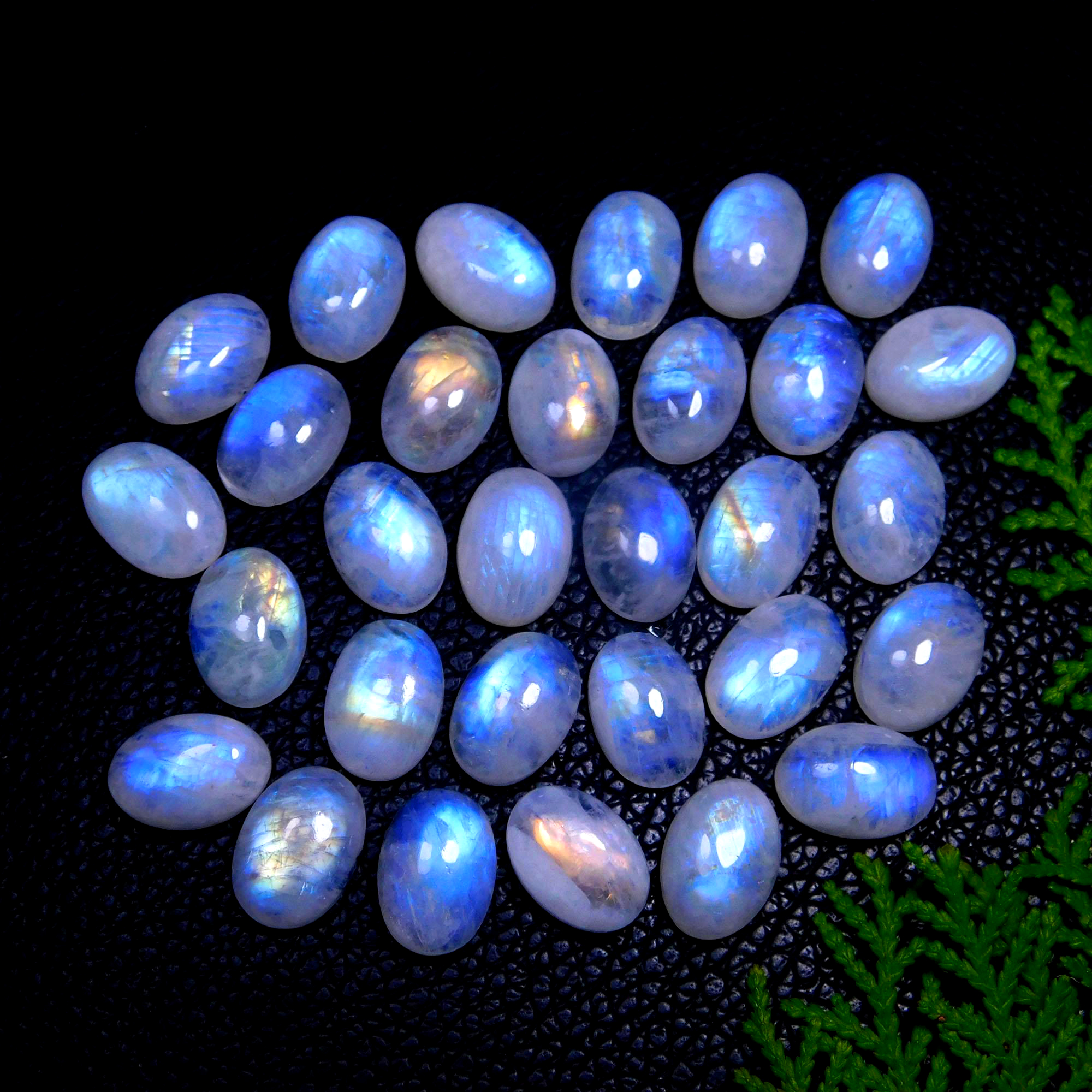 30Pcs 189Cts Natural Rainbow Moonstone Oval Shape Blue Fire Cabochon Lot Loose Gemstone Jewelry Crystal For Birthday Gift 14X10mm #9818
