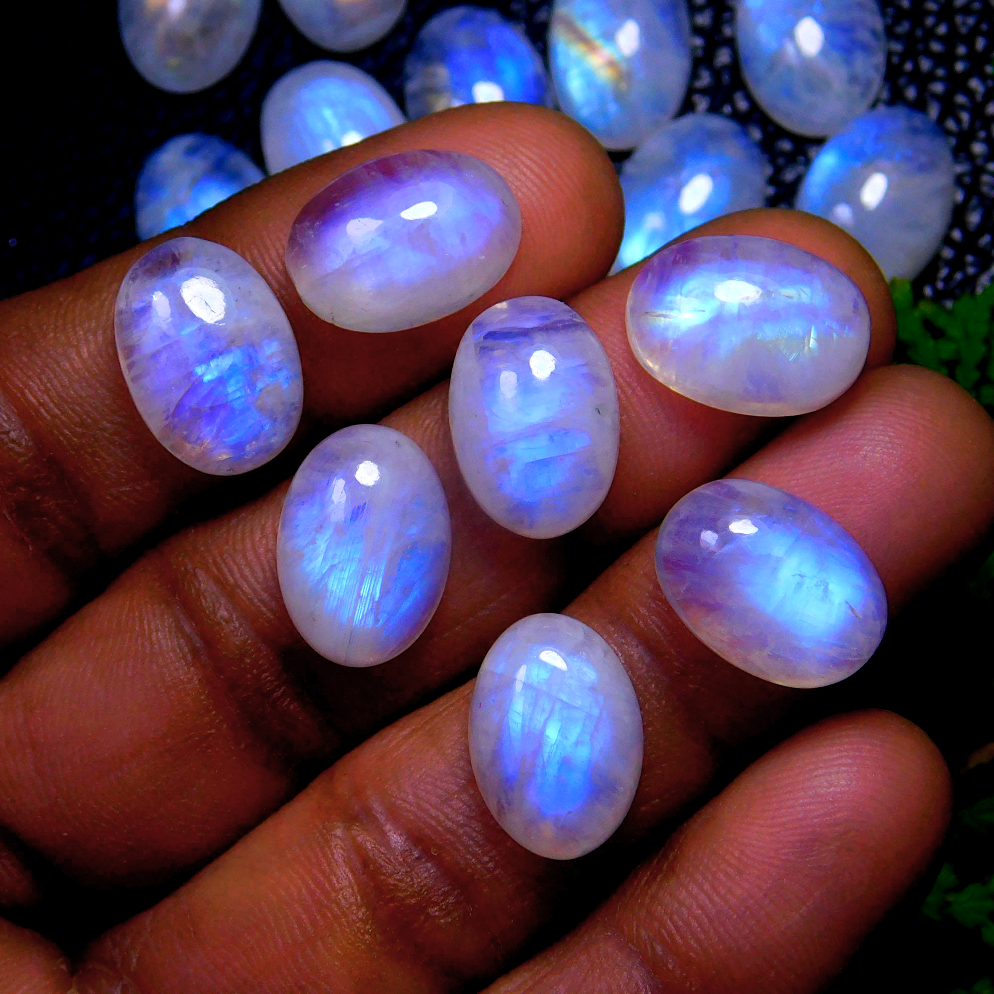 30Pcs 189Cts Natural Rainbow Moonstone Oval Shape Blue Fire Cabochon Lot Loose Gemstone Jewelry Crystal For Birthday Gift 14X10mm #9818