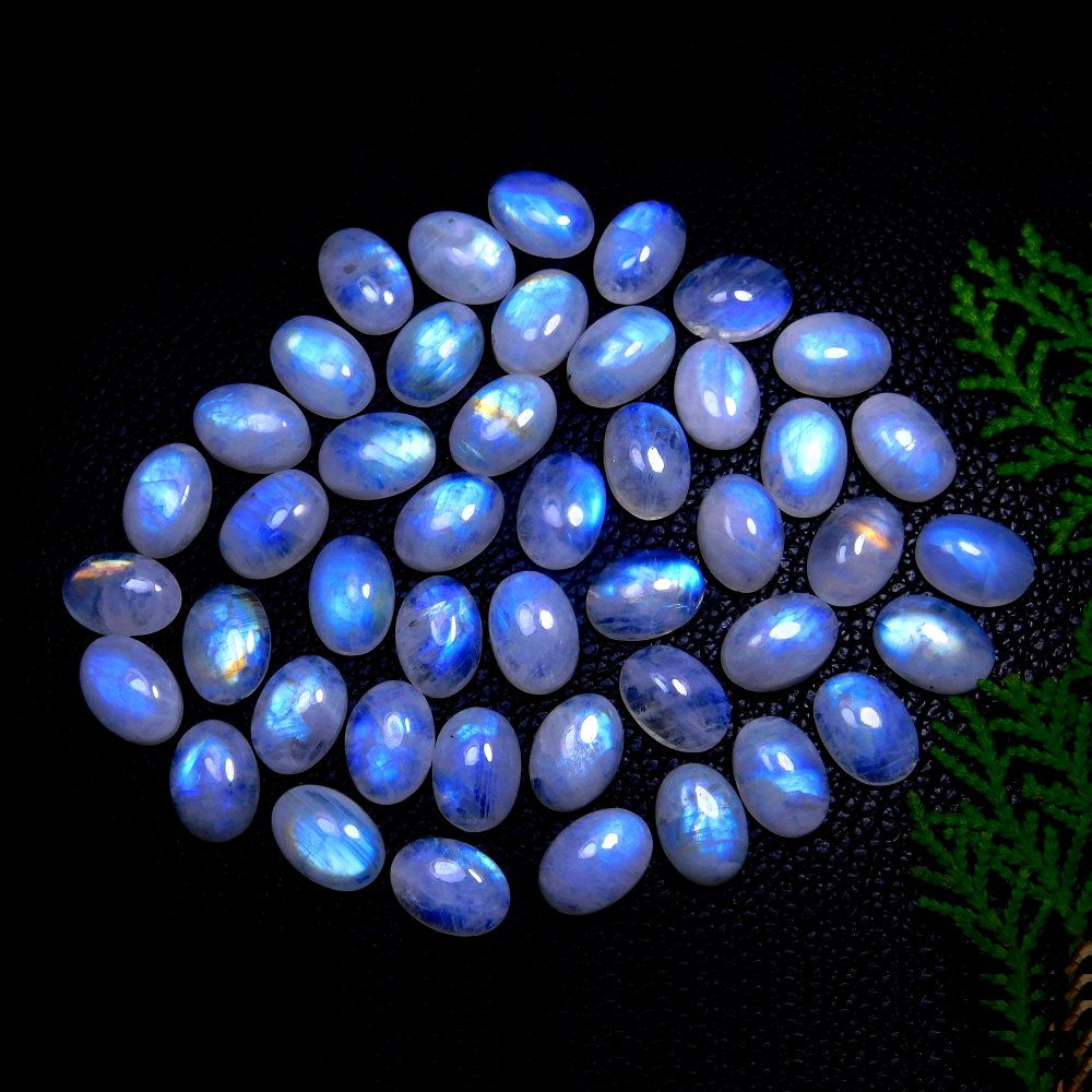 45Pcs 270Cts Natural Rainbow Moonstone Oval Shape Blue Fire Cabochon Lot Loose Gemstone Jewelry Crystal For Birthday Gift 14X10mm #9819