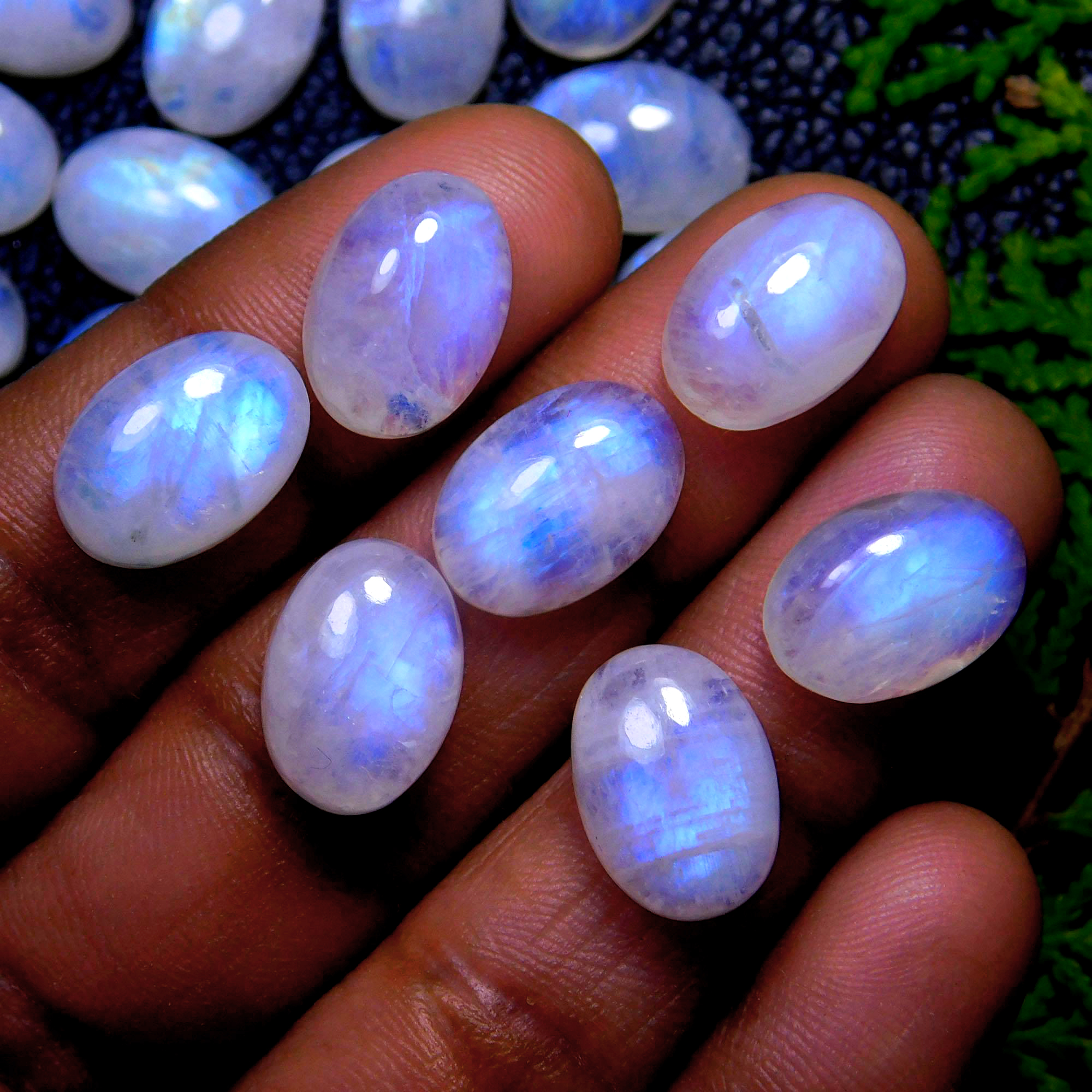 44Pcs 273Cts Natural Rainbow Moonstone Oval Shape Blue Fire Cabochon Lot Loose Gemstone Jewelry Crystal For Birthday Gift 14X10mm #9820