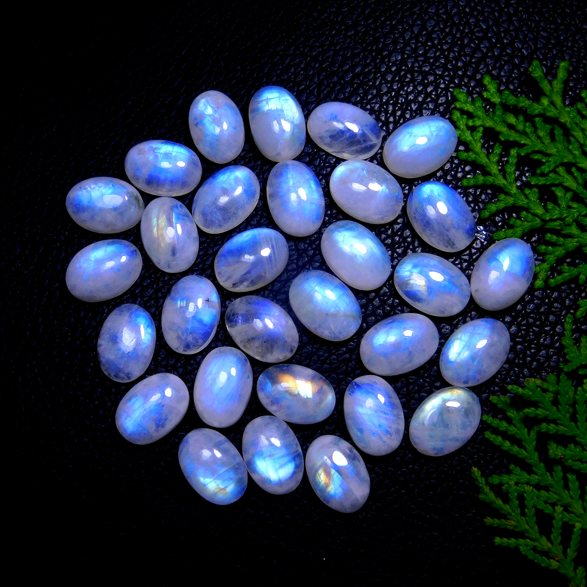 30Pcs 190Cts Natural Rainbow Moonstone Oval Shape Blue Fire Cabochon Lot Loose Gemstone Jewelry Crystal For Birthday Gift 14X10mm #9821